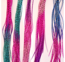 5 feathers tie n dye grizzly 25-32 cm