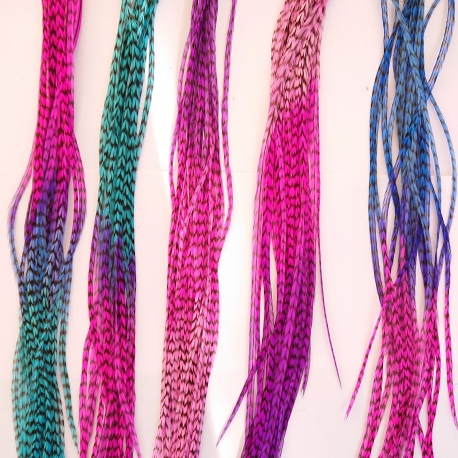 5 feathers tie n dye grizzly 25-32 cm