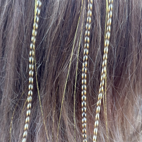 Plume rayée fauve et cheveux d'anges brillants xxl