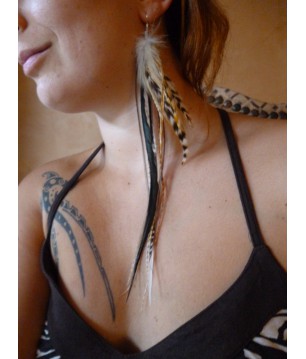 Boucle d'oreille 1 boucle EXTRA longues plumes naturelles et attache argent