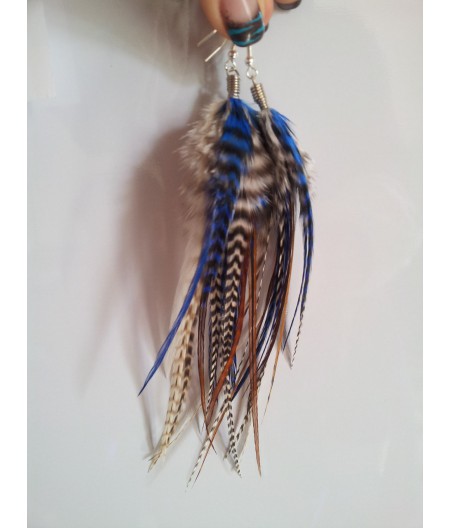 Medium Earrings with Natural Feathers and Silver Hook