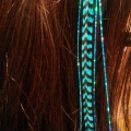 Plume rayée turquoise et cheveux d'anges brillants